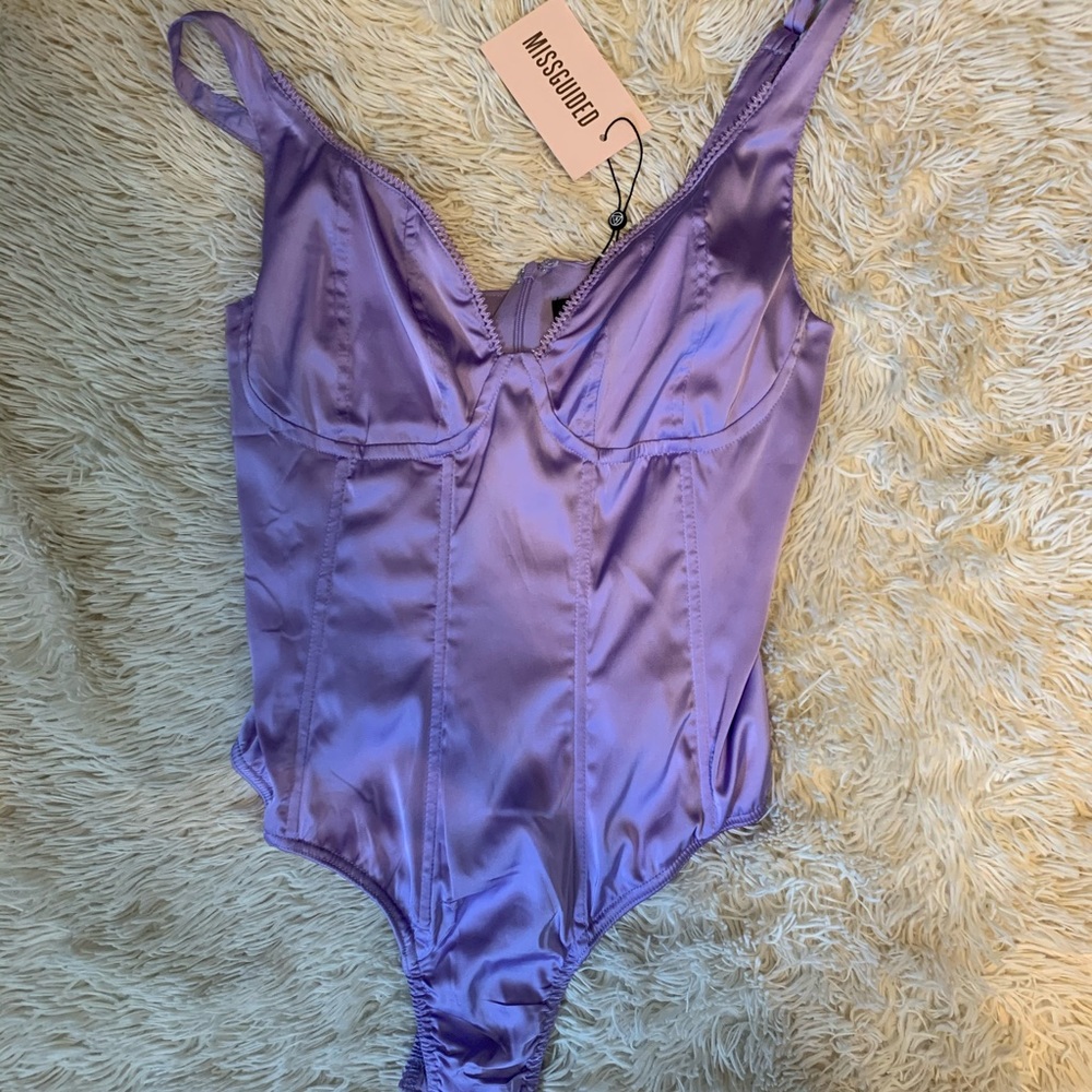 Lilac Satin Corset Bodysuit